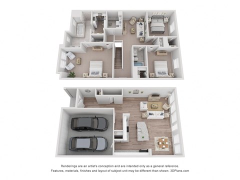 a stylized floor plan of a 2 bedroom apartment